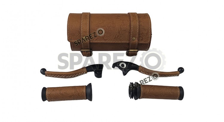 Royal Enfield Meteor and Classic Reborn 350 Leather Tool Bag lever with Grip Brown - SPAREZO
